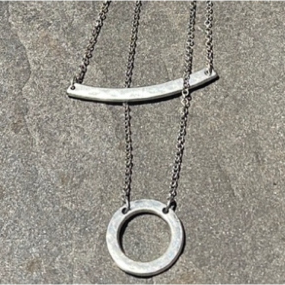 LUCKY BRAND Necklace Silver Double Strand Circle & Bar